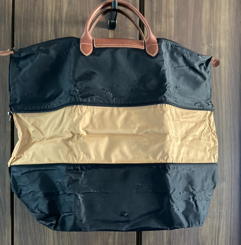 Auténtico Bolso de Mano Longchamp Expandible Negro Marrón Nylon Cuero Usado Japón - Imagen 14 de 14