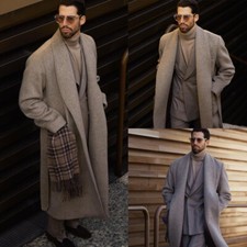 Shawl Lapel Men's Overcoat 100 Cashmere Wool Blend Long Jackets Winter Outdoor