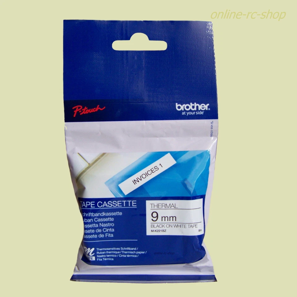 Brother Schriftband M-K221 P-Touch 9mm 8m MK221BZ Schriftbandkassette