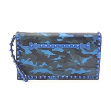 Valentino Leather Rockstud Clutch Bag Women Blue One Size