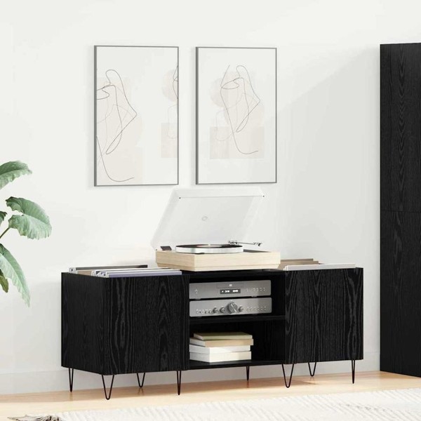 Schallplattenschrank Schwarz Eichen-Optik 121 X 38 X 48 Cm-image