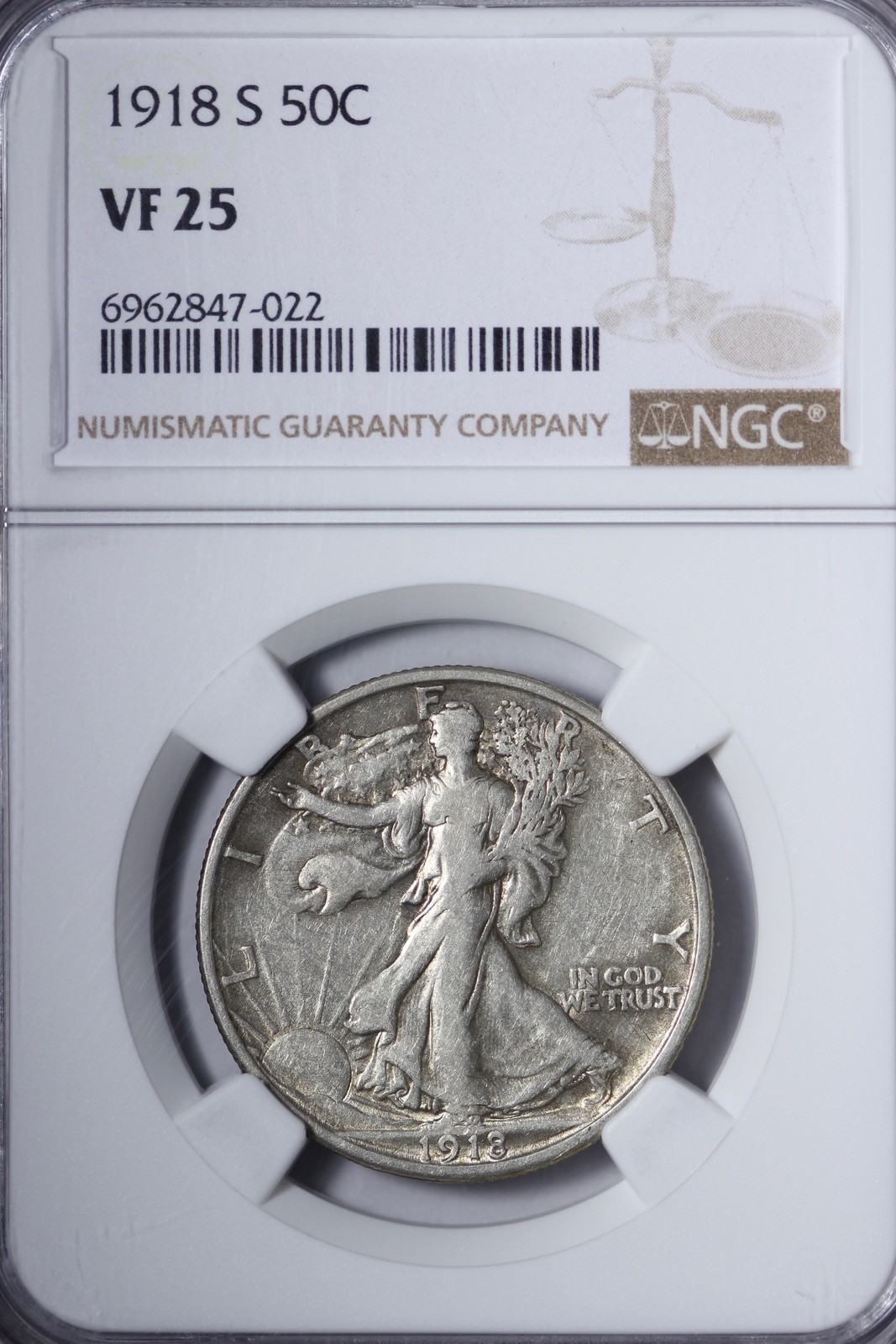 1918-S Walking Liberty Half Dollar NGC VF25 SWBP