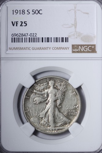 1918-S Walking Liberty Half Dollar NGC VF25 SWBP