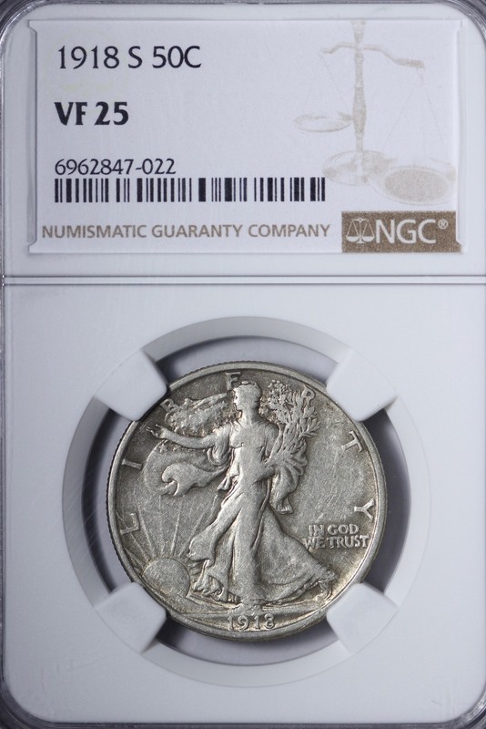 1918-S Walking Liberty Half Dollar NGC VF25 SWBP