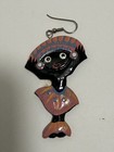 Carved Wood Lacquer Painted  Dangle Drop Earrings Native African Drummer Dancer — photo 2
