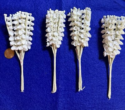 Vintage Small Stems of Cloth Lily of the Valley Flowers - 4 Bunches of 12
