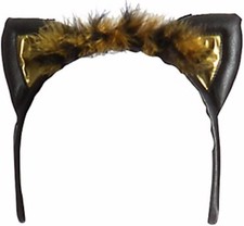 Black Gold Fur Cat Ears Animal Fancy Dress Up Halloween Adult Costume Accessory
