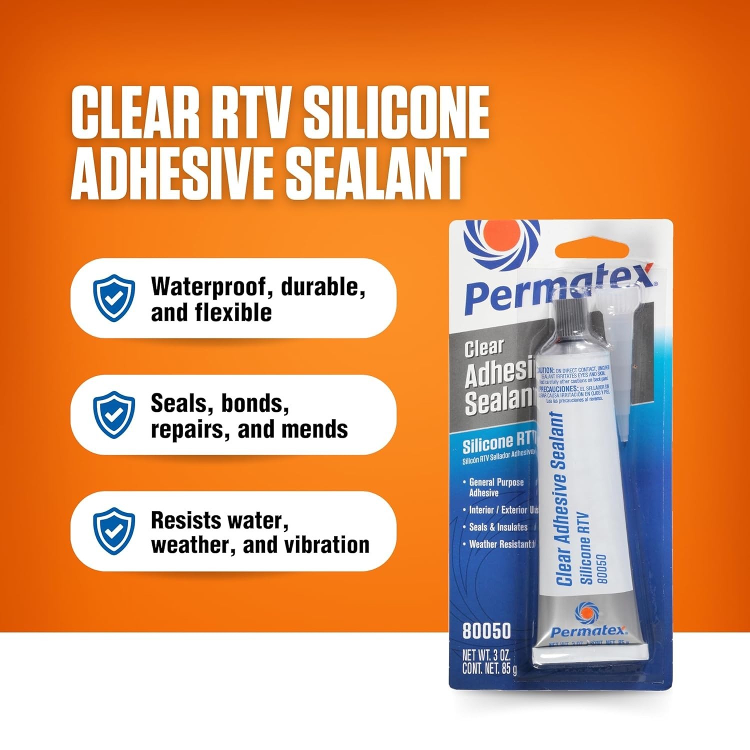 Clear RTV Silicone Sealant 3 oz Waterproof Flexible Bonds Repairs
