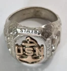 Vtg WWII USN US Navy Ring H-H Anchor Insignia Sterling Silver Size 10 1/4
