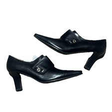VTG BLACK sz 7.5 LEATHER Salvatore Ferragamo Mod Ankle Booties Boots Pump Shoes