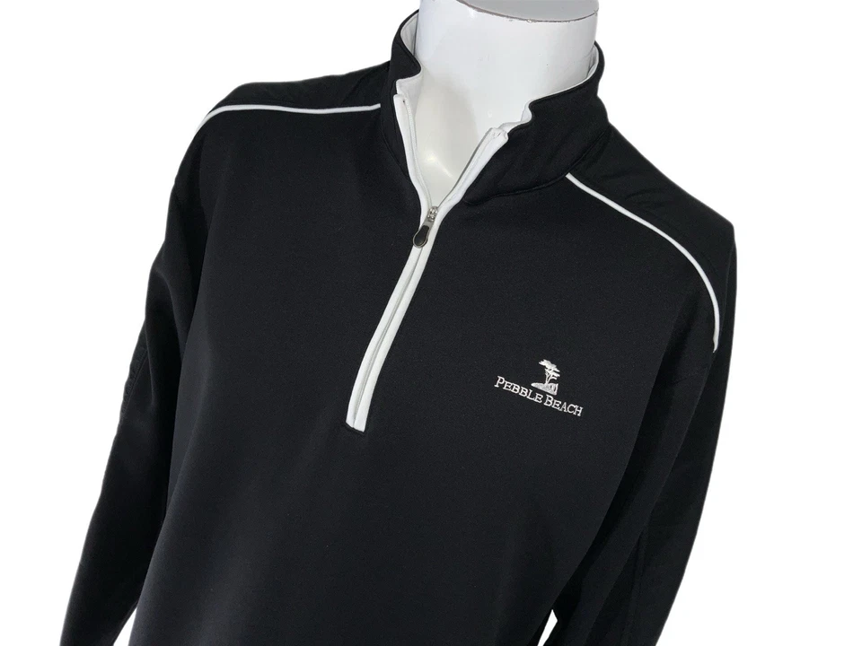Pullover Pebble Beach Performance 1/4 Cremallera Hombres M Negro Guijarro Playa Golf YGI R522 Foto 3 de 4