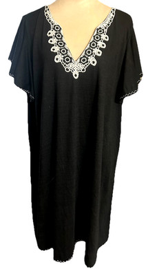 Max Studio Dress Womens 3X Embroidered Black V Neck Flutter Sleeve Shift Gauzy