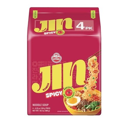 Ottogi Jin Ramen Spicy 4 Pack Korean Instant Noodles 120g x 4