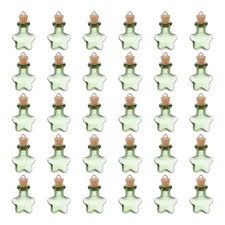 30 Pcs Small Star Mini Glass Bottles Jars with Cork Stopper Eye Screw, Green