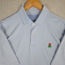 FAIRWAY GREENE x BURNING TREE Mens Large Polo Shirt Made in USA Golf Blue White