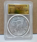 2016-W BURNISHED SILVER EAGLE LETTERED EDGE PCGS SP70 FIRST STRIKE GOLD LABEL