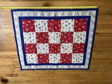 Handmade Baby Quilt Nursery Patchwork Blanket Red Blue 47x38 Tied Quilt