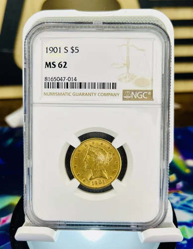 1901 S  $5 Liberty Gold Half Eagle MS62  NGC  graded -   Free shipping