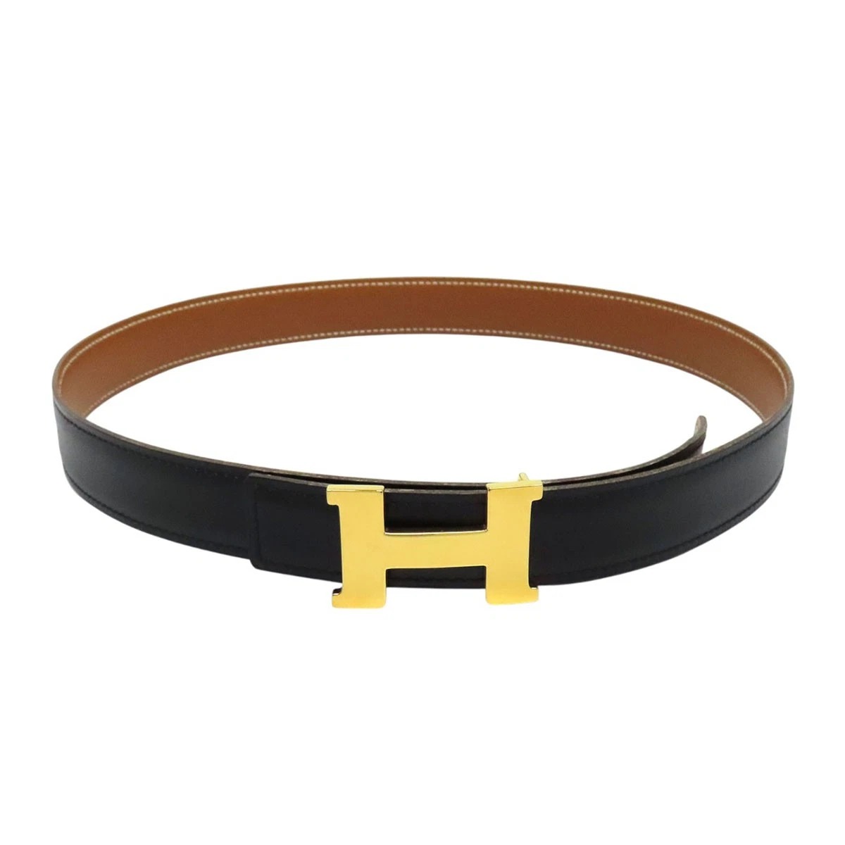 Hermes — HERMES Constance Mini Reversible Leather Belt 70 unisex Black brown 【A】