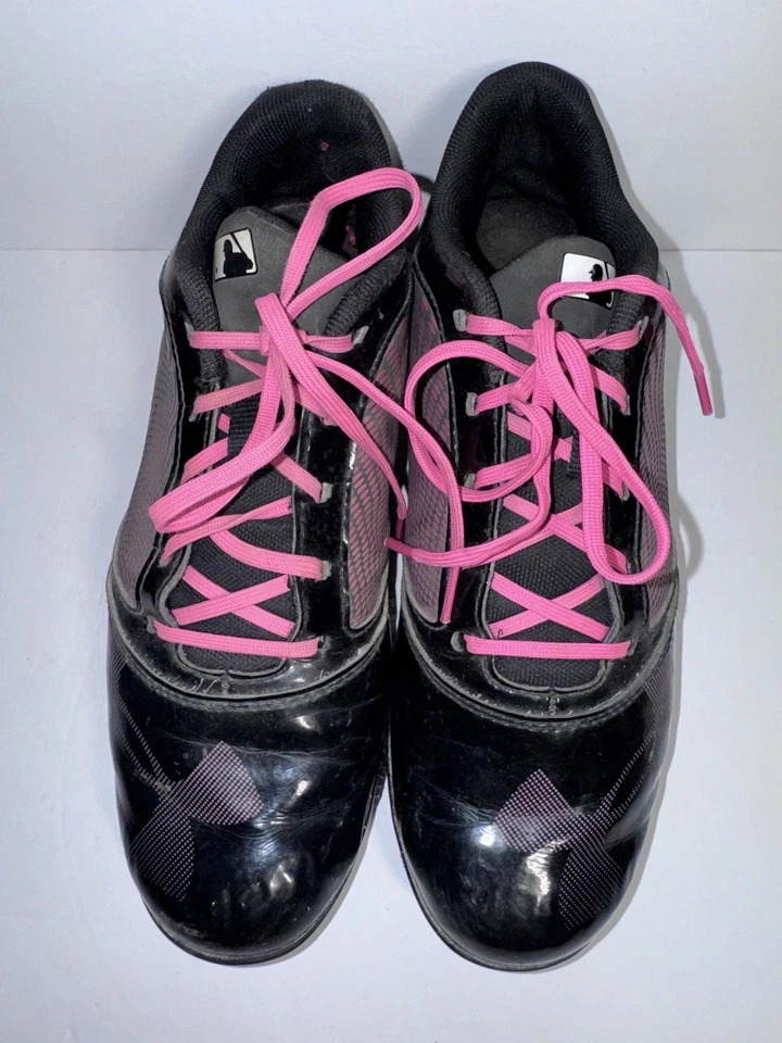 Under Armour Softball Size 6.5 Y Cleats Sports Black & Pink Lace Up - Image 3 of 4