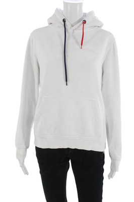 Rossignol Unisex Pullover Hoodie White Cotton Blend Bird Drawstring Size M
