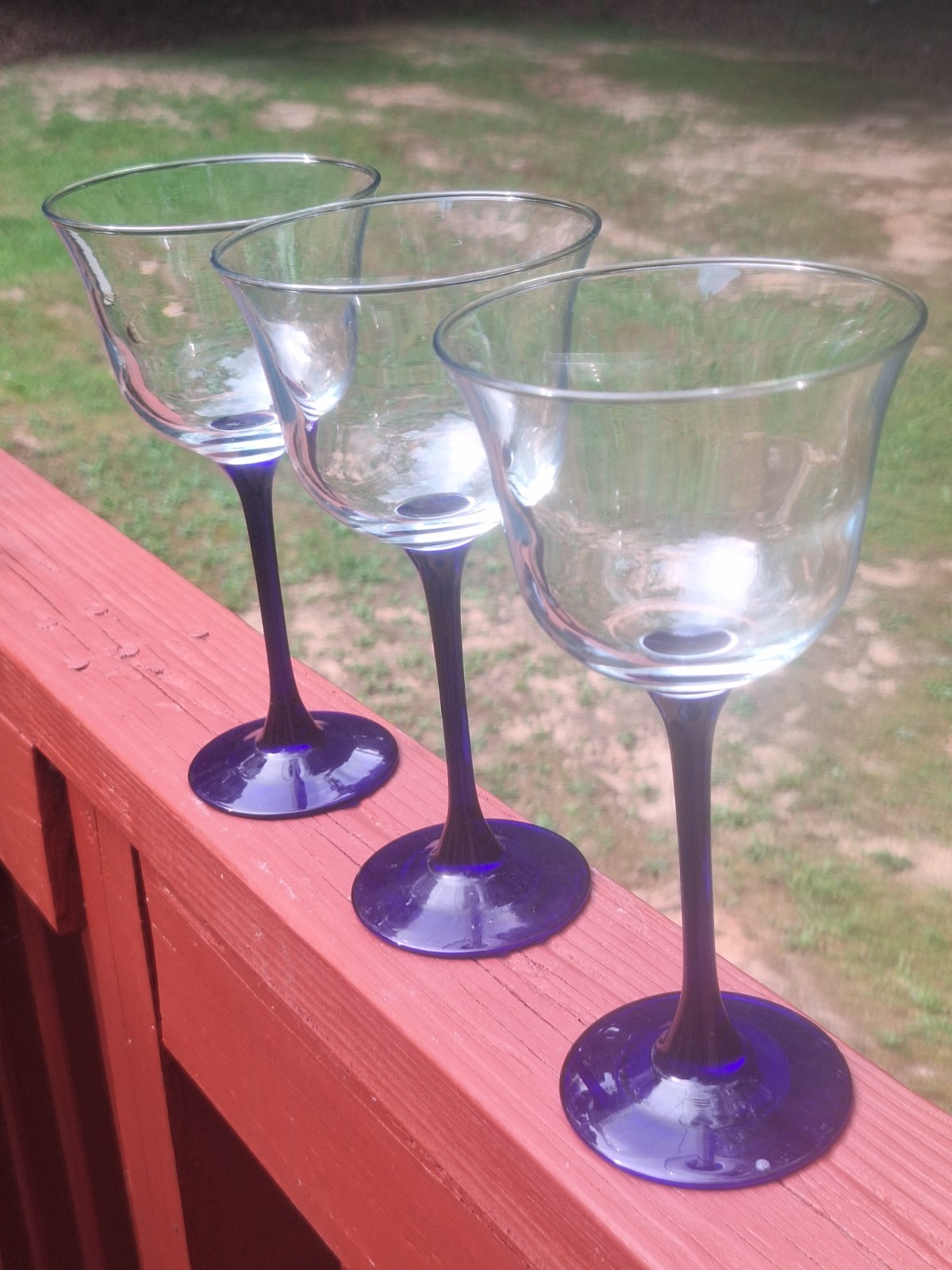 Luminarc Cobalt Blue Stem Tulip Shaped Clear Wine Glasses Set Of 3 - 7.5