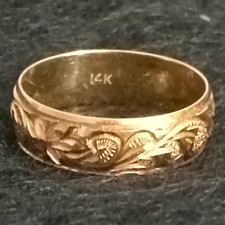 14K Yellow Gold Engraved Floral Band Ring Siz...