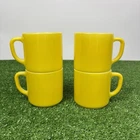 Set Of 4 Vintage Federal F Yellow Milk Glass Coffee Cup Mug Heat Proof USA VG+