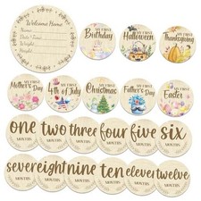 Threetols 11PCS Wooden Baby Monthly Milestone Cards Sign, Double Sided WOODEN
