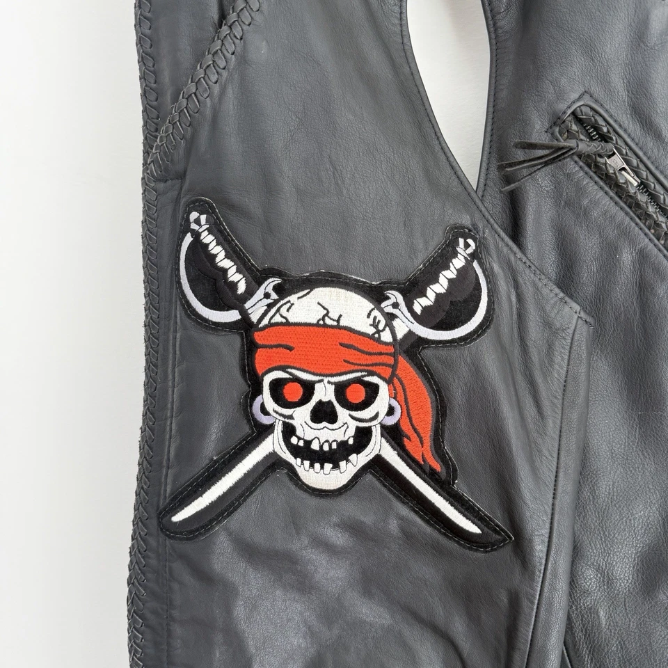 Bonés de couro Harley Davidson preto médio Willie G pirata caveira motocicleta EUA - Imagem 3 de 4