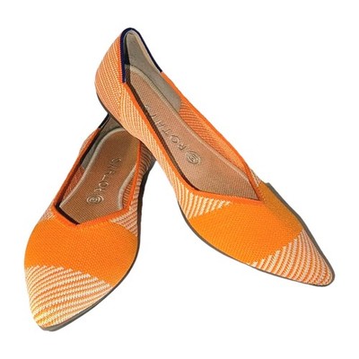 Rothy's Shoes The Point Orange Sherbet Stripe Knit Pointed Flats 10 Rothys NEW! 