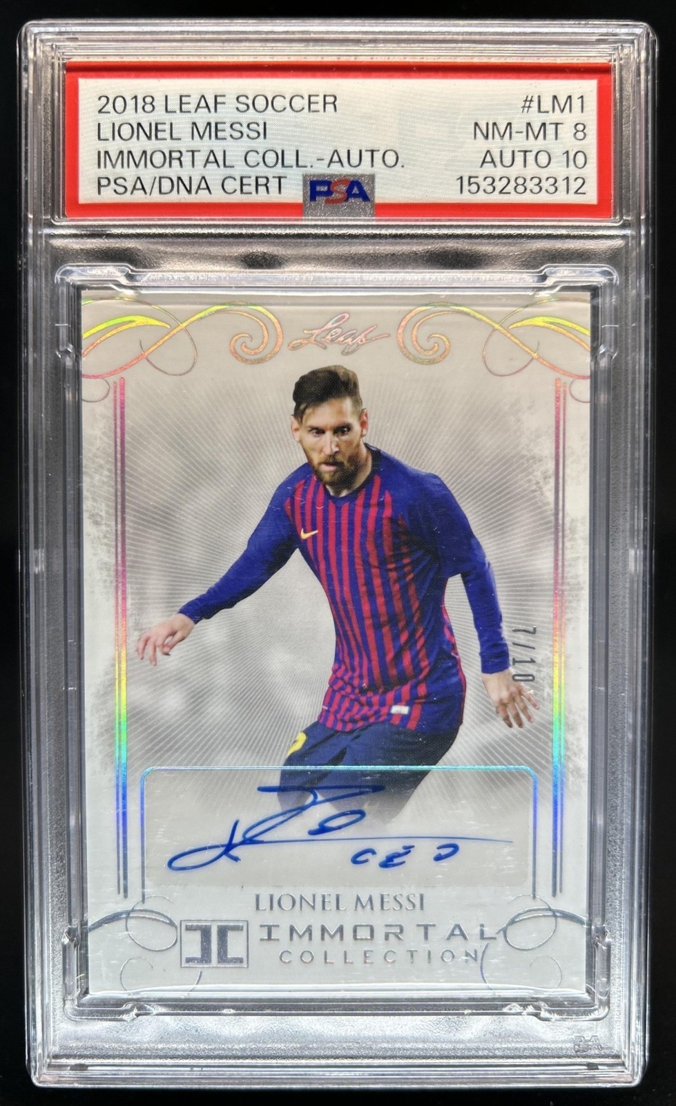 2018 Leaf Soccer Immortal Lionel Messi Auto Autograph Blue #/10 PSA 8 10