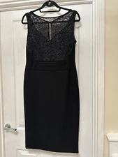 Autograph Black Lace Bodycon Pencil Dress size 10 Sleeveless Occasion Smart