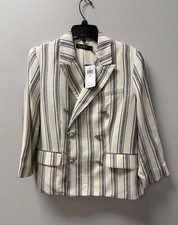 NWT Ralph Lauren 12P Striped Linen Twill Blazer Jacket Cream Blue MSRP 265 C40