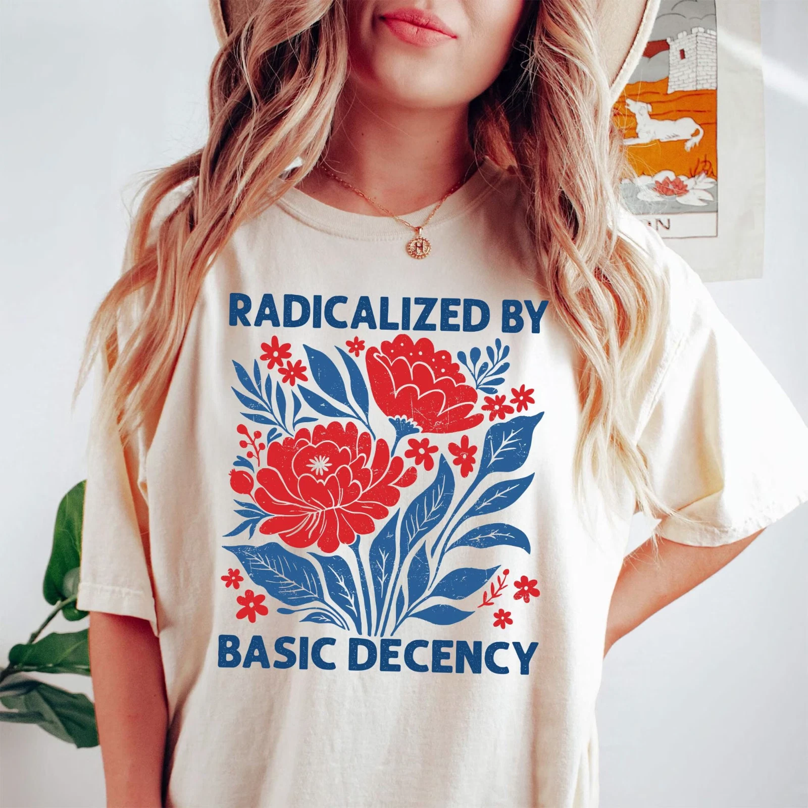 NWT Feminist Shirt Radicalized by Basic Decency Floral Graphic Tee - product detail image 1