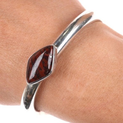 6'' Orville Tsinnie Navajo sterling silver agatized petrified wood cuff bracelet