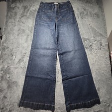 Good American Good Waist Palazzo Jeans 6 28 Wide Leg High Rise Patch Pocket Blue