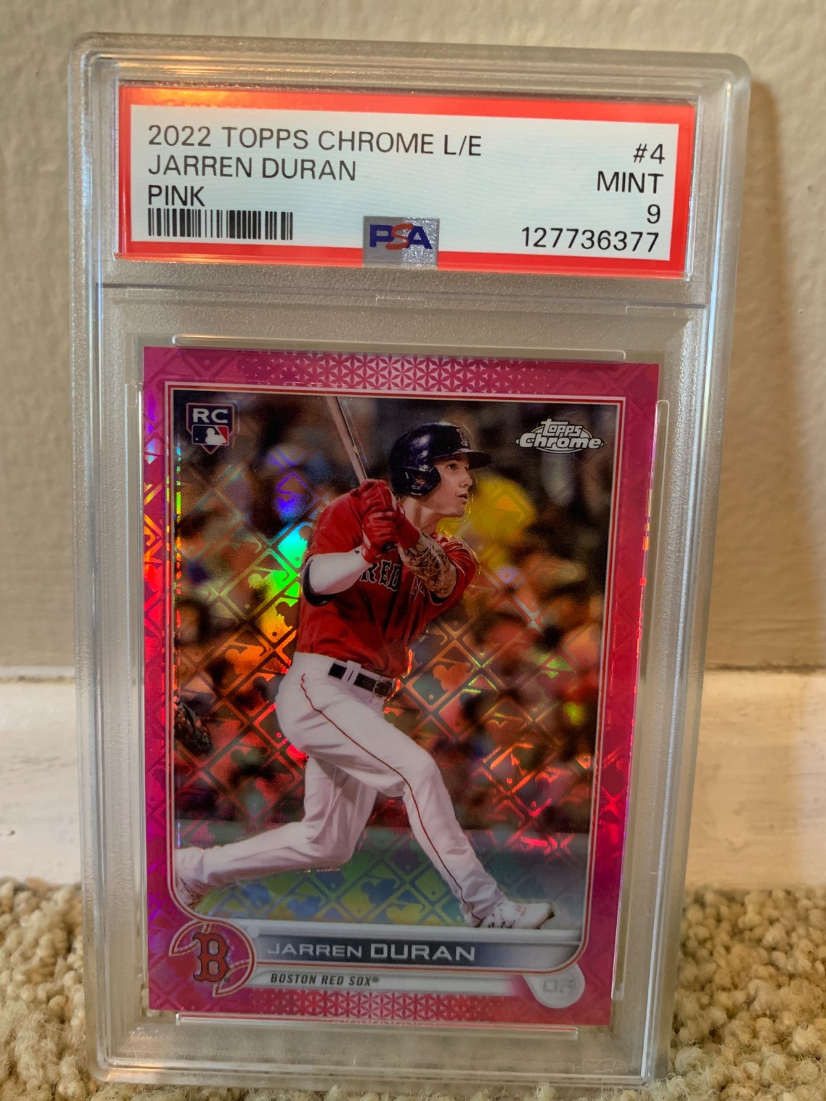 2022 Topps Chrome Pink Logofractor Jarren Duran #113 Rookie /199 PSA 9