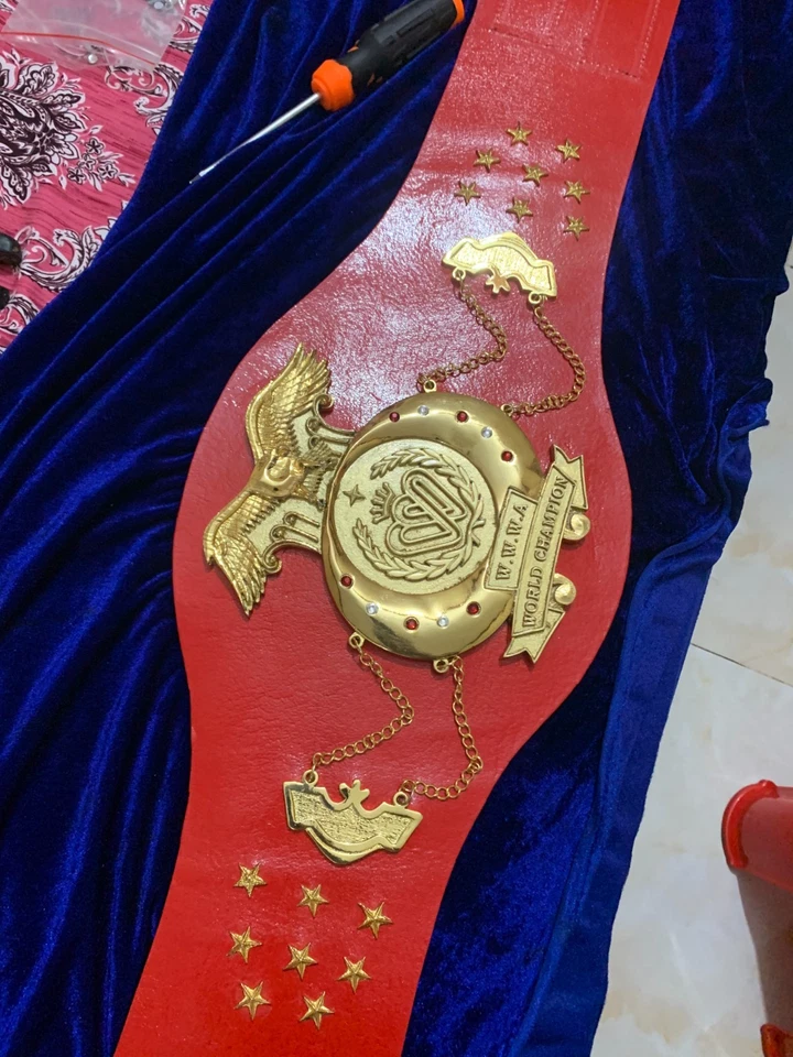 Cinturón Campeonato Mundial WWWA - Lucha Libre Old School - Pateado en Oro, Cuero Real Foto 4 de 4