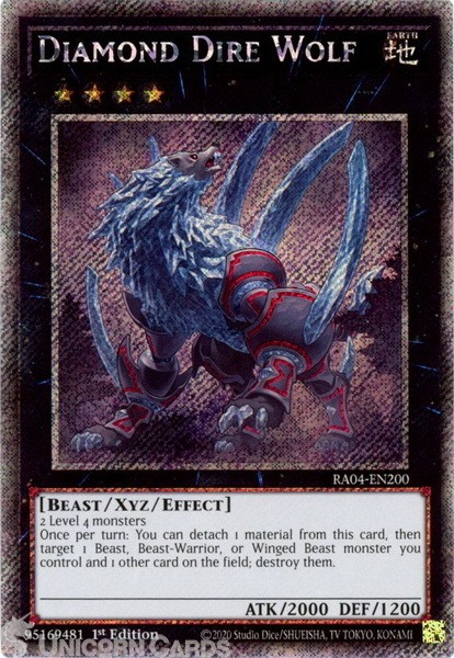 RA04-EN200 Diamond Dire Wolf : Platinum Secret Rare 1st Edition Mint YuGiOh Card