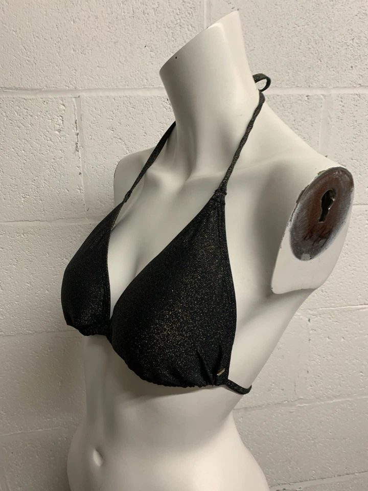 F&F Black & Gold Sparkle Triangle Bikini Top | Size 12 | Shimmer Swimwear - Image 3 of 4