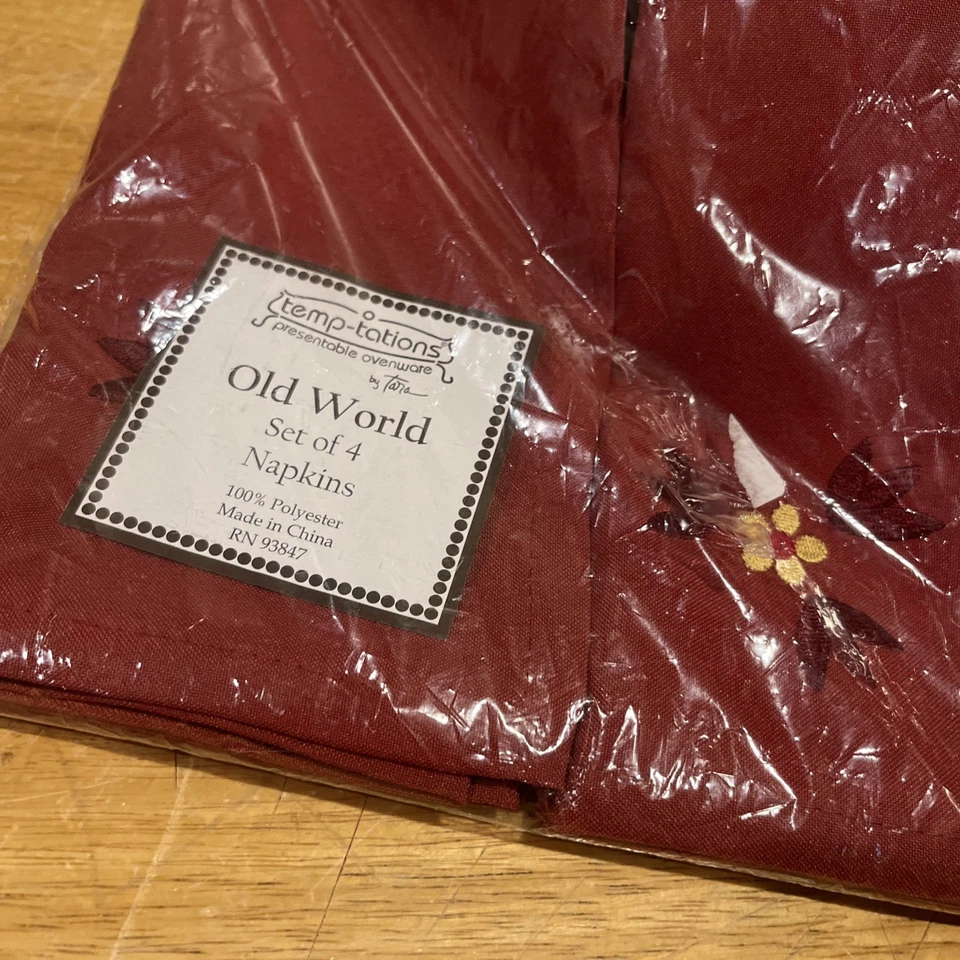 Old World Temp-Tations Burgundy Floral 4 Napkins Maroon Red Flower Temptations - Image 2 of 4
