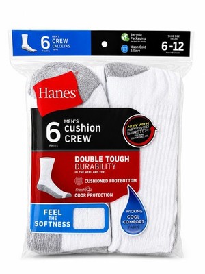 Hanes USA Herren Cushion Crew Sportsocken Weiß 6er-Pack