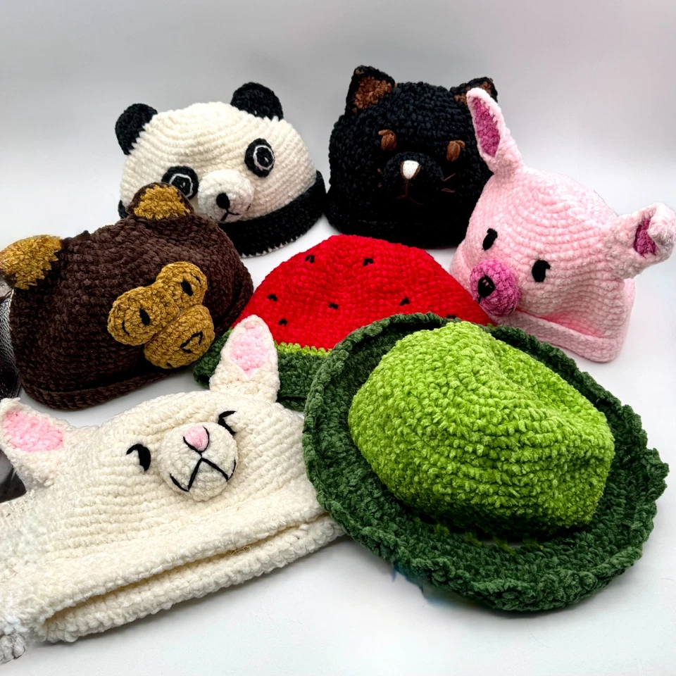 M&L Kids Hat Baby Toddler Knit Chiffon Sun Cap Animal Costume Handmade Gift Fun - Image 2 of 4