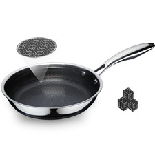 SAKAMOSH Nonstick 8" Frying Pans, Hybrid Ceramic Stainless Steel Pan, Small S...