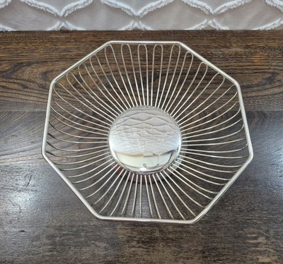 Vintage Silverplate Octagonal Shaped Wire Fruit & Bread Basket, Home Decor Caddy
