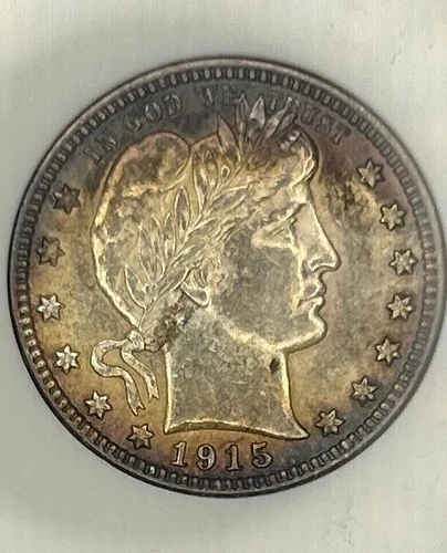 1915 Barber Quarter ANACS AU-55 toned