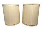 Vintage Mid Century Drum Lamp Shade Pair Beige Brown Stripe 17" Tall — photo 4