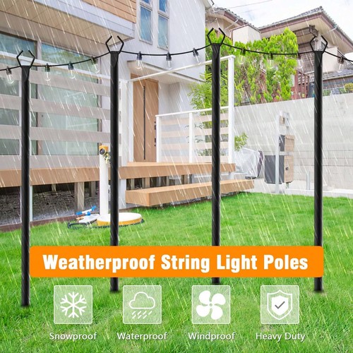 10ft String Light Poles 4 Pack Outdoor Metal Stand Fence Brackets - Afbeelding 5 van 8