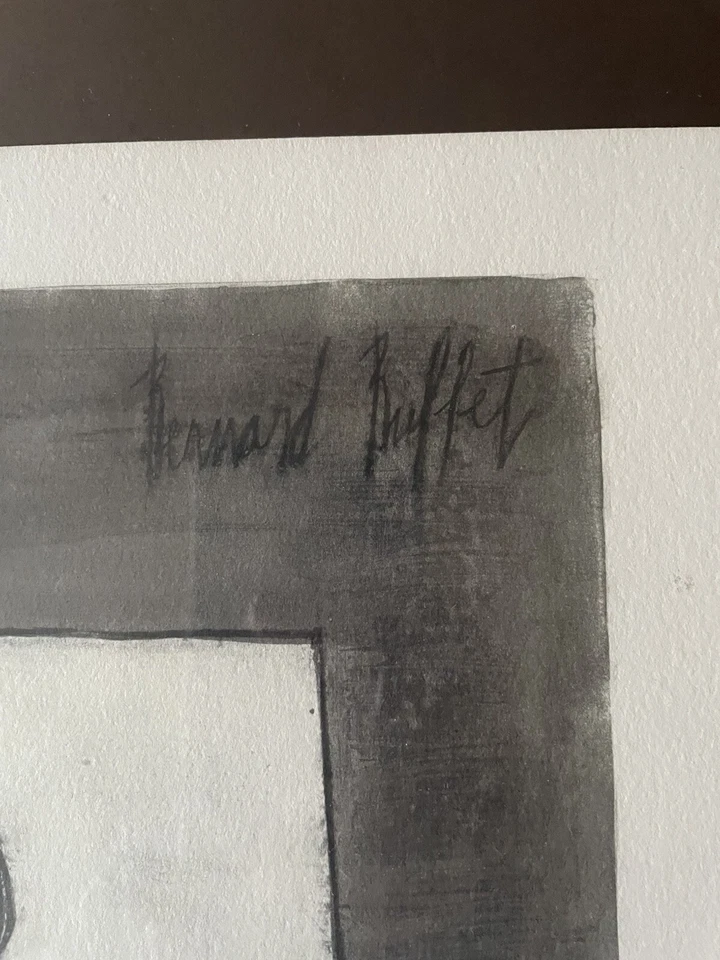 Bernard Buffet, Naturaleza muerta abstracta de vidrio Martini, medios mixtos enmarcados 16x20 Foto 2 de 4